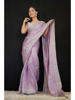 Isadora Life - Womens Embroidered Sequined Lavender Pre-Draped Saree With Unstitched Blouse