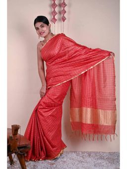 Isadora Life - Womens Checks Zari Pink Pre-Draped Saree With Unstitched Blouse