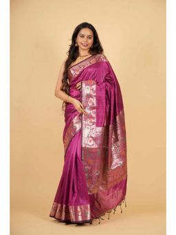 Isadora Life - Womens Woven Tassels Purple Pre-Draped Saree With Unstitched Blouse