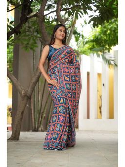 Isadora Life - Womens Printed Multi-Color Pre-Draped Saree With Unstitched Blouse