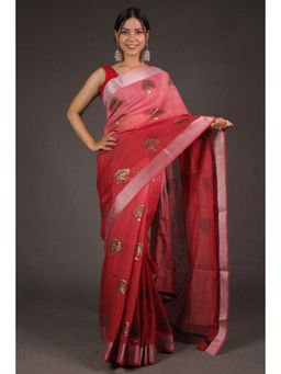 Isadora Life - Womens Ombre Printed Red Pre-Draped Saree With Unstitched Blouse