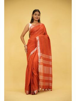 Isadora Life - Womens Woven Tassels Orange Pre-Draped Saree With Unstitched Blouse