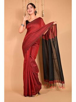 Isadora Life - Womens Colorblock Tassels Maroon Pre-Draped Saree With Unstitched Blouse