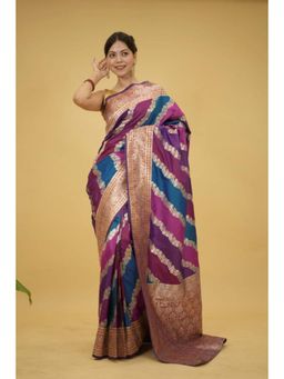 Isadora Life - Womens Woven Zari Multi-Color Pre-Draped Saree With Unstitched Blouse