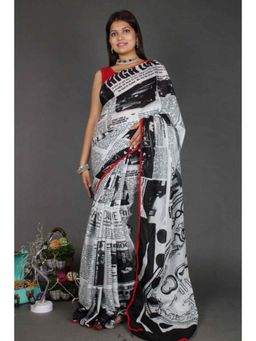 Isadora Life - Womens Typography Printed Multi-Color Pre-Draped Saree With Unstitched Blouse
