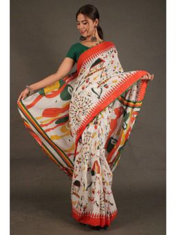 Isadora Life - Womens Printed Multi-Color Pre-Draped Saree With Unstitched Blouse