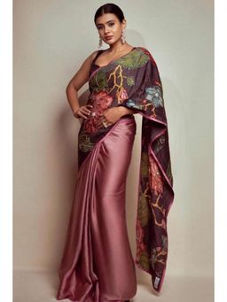 Isadora Life - Womens Embroidered Kalamkari Purple Pre-Draped Saree With Unstitched Blouse