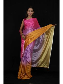 Isadora Life - Womens Ombre Printed Multi-Color Pre-Draped Saree With Unstitched Blouse
