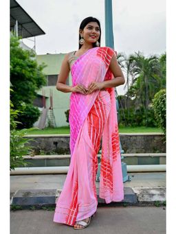 Isadora Life - Womens Ombre Leheriya Pink Pre-Draped Saree With Unstitched Blouse