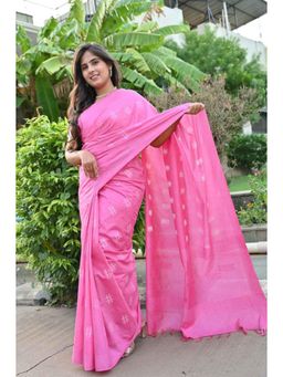 Isadora Life - Womens Printed Tassels Pink Pre-Draped Saree With Unstitched Blouse
