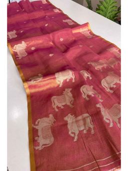 Isadora Life - Womens Woven Zari Red Pre-Draped Saree With Unstitched Blouse