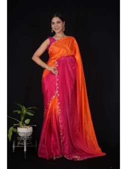 Isadora Life - Womens Ombre Embroidered Multi-Color Pre-Draped Saree With Unstitched Blouse