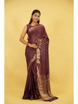 Isadora Life - Womens Woven Zari Purple Pre-Draped Saree With Unstitched Blouse