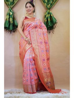 Isadora Life - Womens Woven Tassels Multi-Color Pre-Draped Saree With Unstitched Blouse
