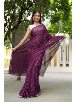 Isadora Life - Womens Sequined Purple Pre-Draped Saree With Unstitched Blouse