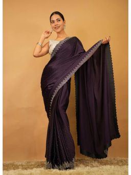 Isadora Life - Womens Sequined Purple Pre-Draped Saree With Unstitched Blouse
