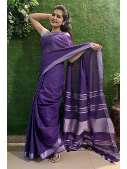 Isadora Life - Womens Woven Tassels Purple Pre-Draped Saree With Unstitched Blouse