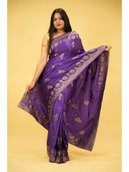 Isadora Life - Womens Woven Zari Purple Pre-Draped Saree With Unstitched Blouse