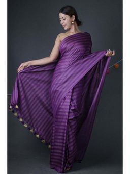 Isadora Life - Womens Stripes Tassels Purple Pre-Draped Saree With Unstitched Blouse