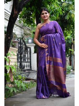 Isadora Life - Womens Woven Tassels Purple Pre-Draped Saree With Unstitched Blouse