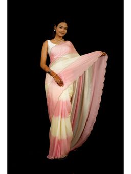 Isadora Life - Womens Stripes Sequined Multi-Color Pre-Draped Saree With Unstitched Blouse