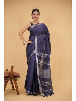 Isadora Life - Womens Woven Tassels Grey Pre-Draped Saree With Unstitched Blouse
