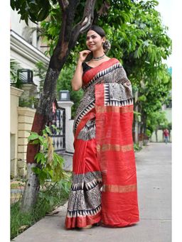 Isadora Life - Womens Printed Multi-Color Pre-Draped Saree With Unstitched Blouse