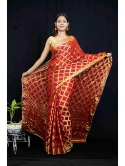 Isadora Life - Womens Paisley Printed Red Pre-Draped Saree With Unstitched Blouse