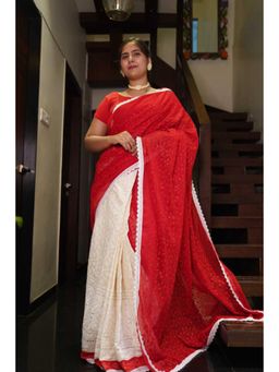 Isadora Life - Womens Embroidered Sequined Multi-Color Pre-Draped Saree With Unstitched Blouse