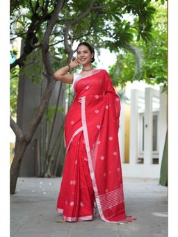 Isadora Life - Womens Woven Tassels Pink Pre-Draped Saree With Unstitched Blouse