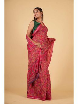 Isadora Life - Womens Paisley Printed Pink Pre-Draped Saree With Unstitched Blouse