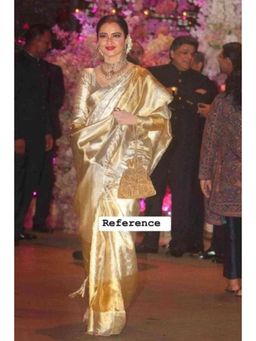 Isadora Life - Womens Woven Zari Gold Pre-Draped Saree With Unstitched Blouse