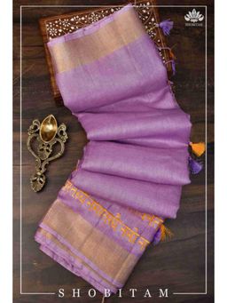 Isadora Life - Womens Embroidered Thread Work Lavender Pre-Draped Saree With Unstitched Blouse