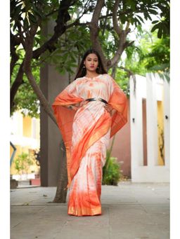 Isadora Life - Womens Tie & Dye Printed Multi-Color Pre-Draped Saree With Unstitched Blouse