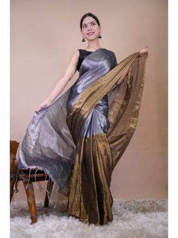Isadora Life - Womens Woven Tassels Multi-Color Pre-Draped Saree With Unstitched Blouse