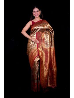Isadora Life - Womens Woven Zari Multi-Color Pre-Draped Saree With Unstitched Blouse