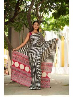 Isadora Life - Womens Printed Stripes Multi-Color Pre-Draped Saree With Unstitched Blouse