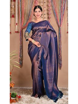 Isadora Life - Womens Woven Tassels Purple Pre-Draped Saree With Unstitched Blouse