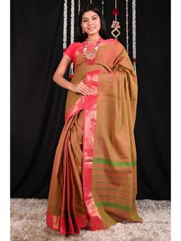 Isadora Life - Womens Woven Brown Pre-Draped Saree With Unstitched Blouse