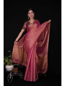 Isadora Life - Womens Woven Tassels Pink Pre-Draped Saree With Unstitched Blouse