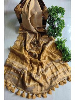 Isadora Life - Womens Woven Zari Beige Pre-Draped Saree With Unstitched Blouse