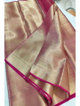 Isadora Life - Womens Woven Zari Pink Pre-Draped Saree With Unstitched Blouse