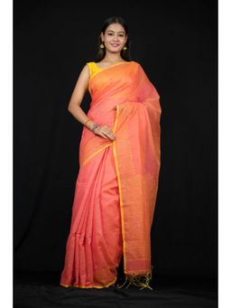 Isadora Life - Womens Sequined Thread Work Peach Pre-Draped Saree With Unstitched Blouse