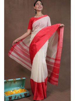Isadora Life - Womens Woven White Pre-Draped Saree With Unstitched Blouse