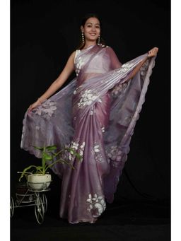 Isadora Life - Womens Sequined Mauve Pre-Draped Saree With Unstitched Blouse