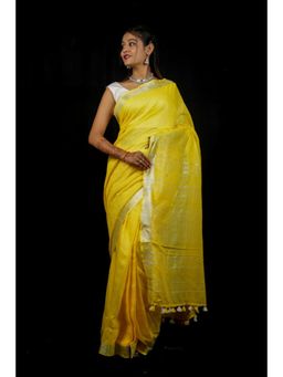 Isadora Life - Womens Woven Zari Yellow Pre-Draped Saree With Unstitched Blouse