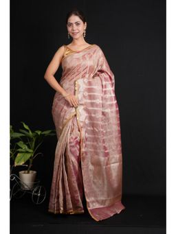 Isadora Life - Womens Woven Lace Work Pink Pre-Draped Saree With Unstitched Blouse