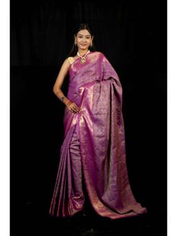 Isadora Life - Womens Woven Zari Purple Pre-Draped Saree With Unstitched Blouse