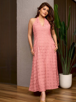 How When Wear - Pink Broderie Maxi Dress