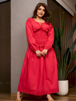 How When Wear - Red Muse Smocked Cotton Dress